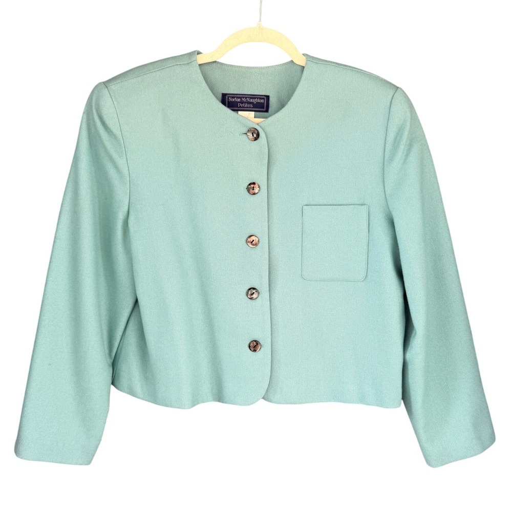 C1 Norton McNaughton Blazer‎ Pure Wool Cropped Boxy 90s Aesthetic Seafoam Green